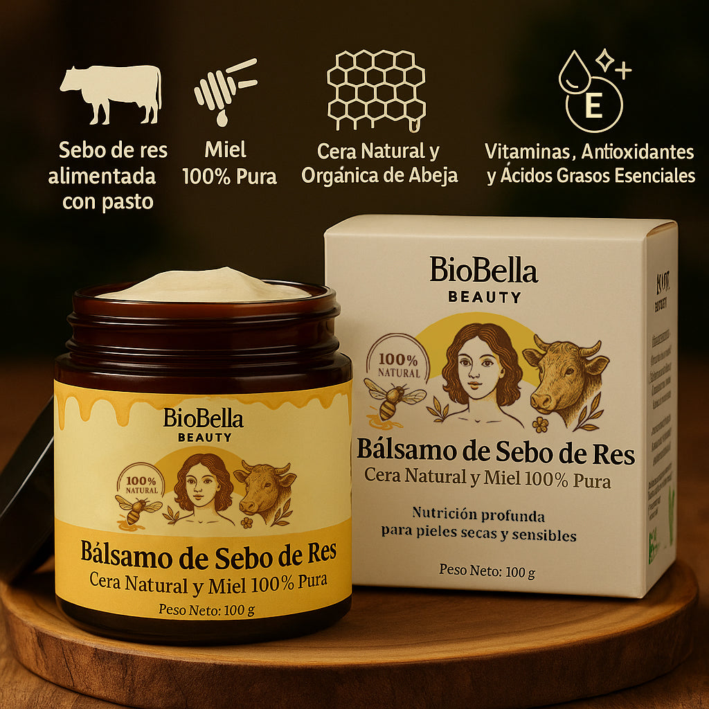 Bálsamo de Sebo de Res con Cera Natural y Miel 100% Pura